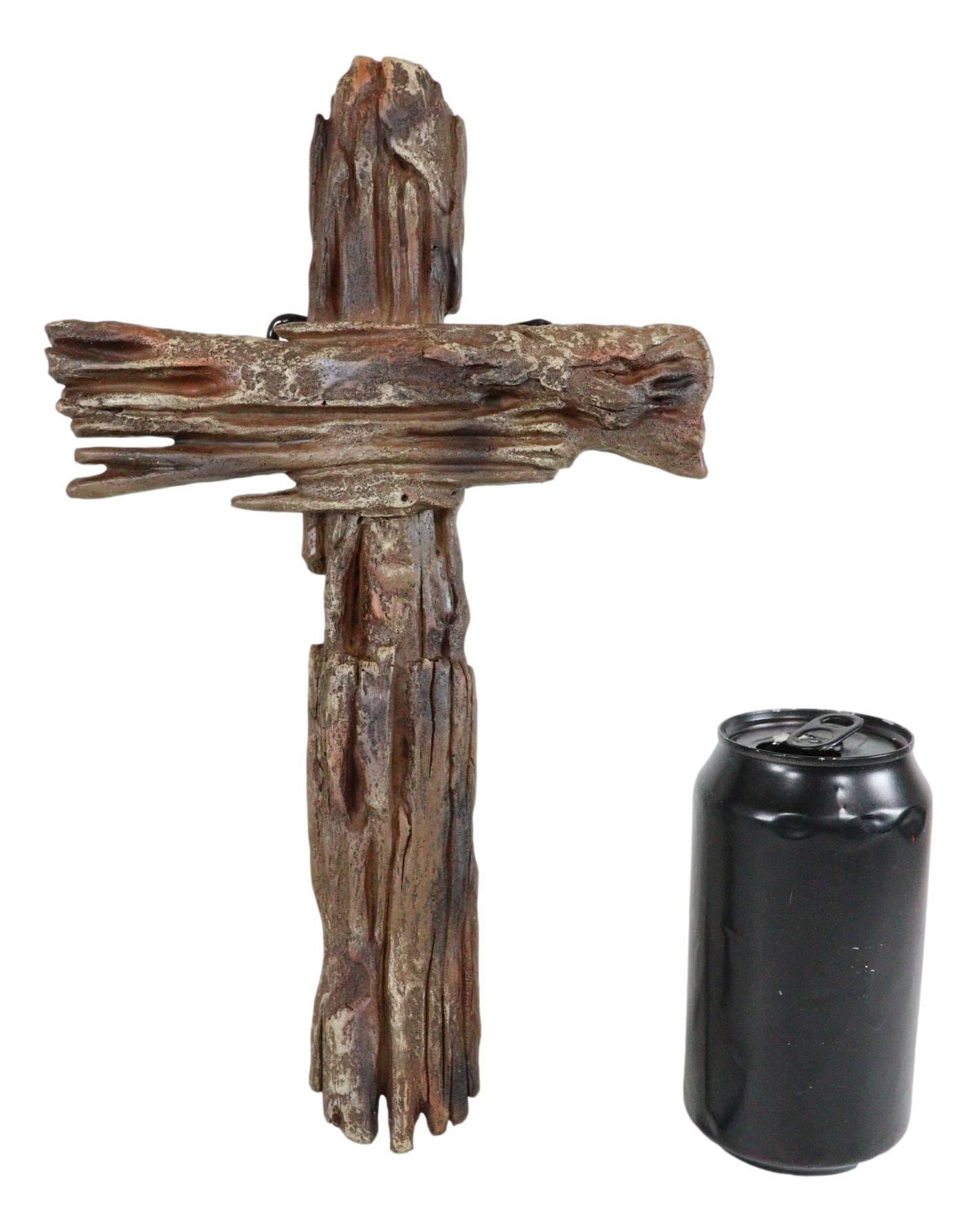 Rustic Western Country Rugged Faux Driftwood Distressed Wood Wall Cross Plaque