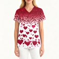 thumbnail image 4 of Minjewel Women's V-Neck Workwear Blouse Short Sleeve Pocket Top Heart Print Side Slit Nurse Uniform Casual Summer Tee,White L, 4 of 4