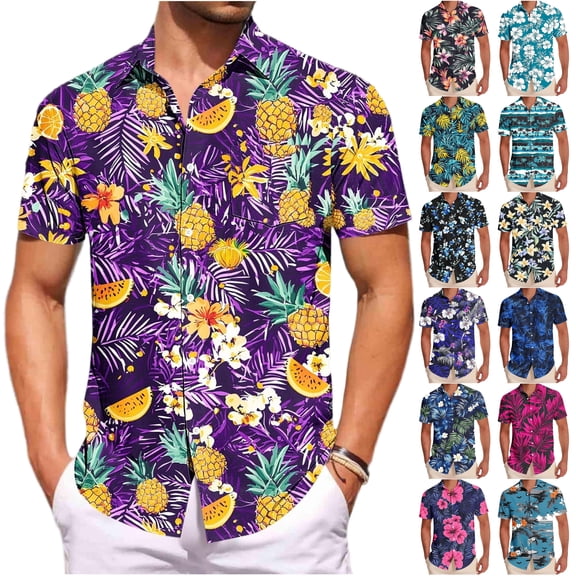 oelaio Big and Tall Hawaiian Shirt for Men Short Sleeve Tropical Printed Casual Button Down Shirts Summer Beach Floral Shirt Pink L