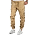 thumbnail image 4 of Htwon Mens Casual Pants Sweatpants for Men Fashion Elastic Sports Slim Fit Stretch Trousers(Khaki, 2XL), 4 of 8