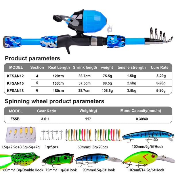 Coolmee Kids Fishing Pole Set Portable Telescopic Fishing Rod Reel Combos With Carry Bag Full Kits For Beginner Youth Girls Boys 1.2m 3.94ft