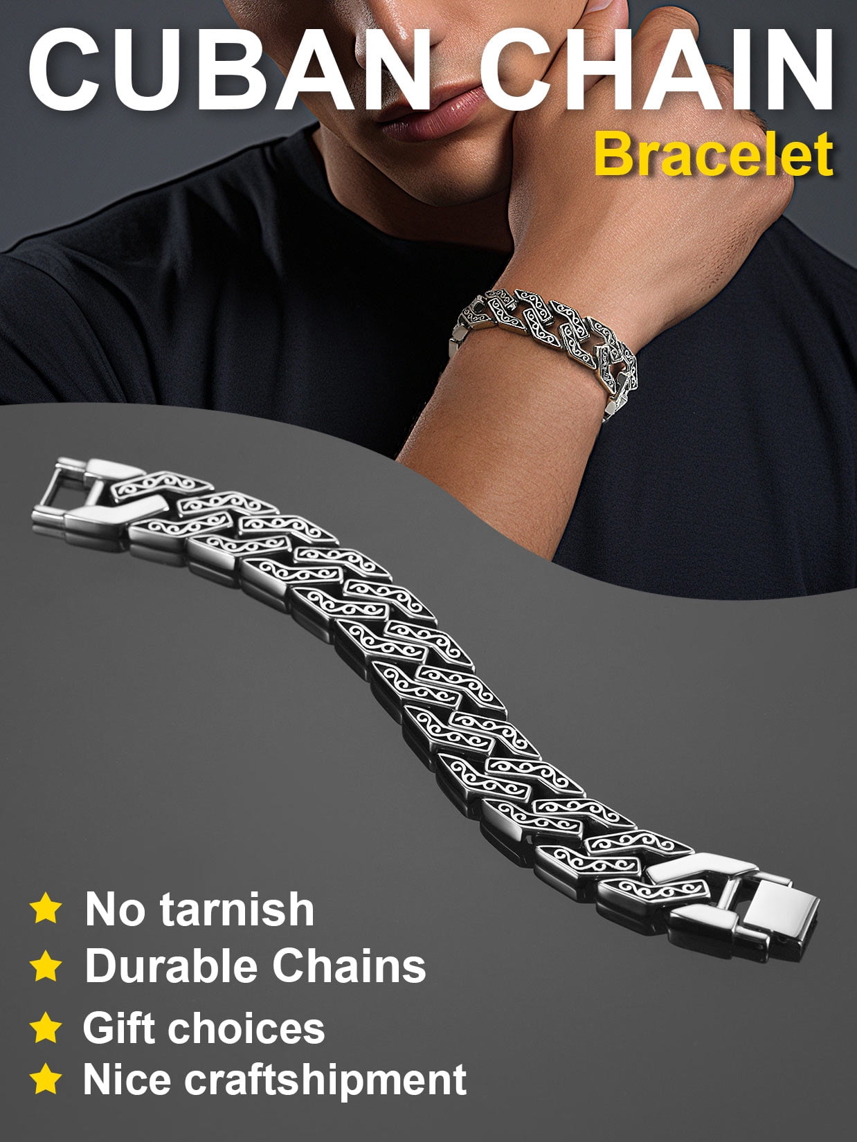 ChainsProMax Men Celtic Knot Bracelet, 316L Stainless Steel Mens Jewelry Gift, 16mm Width, 7.5"-9"