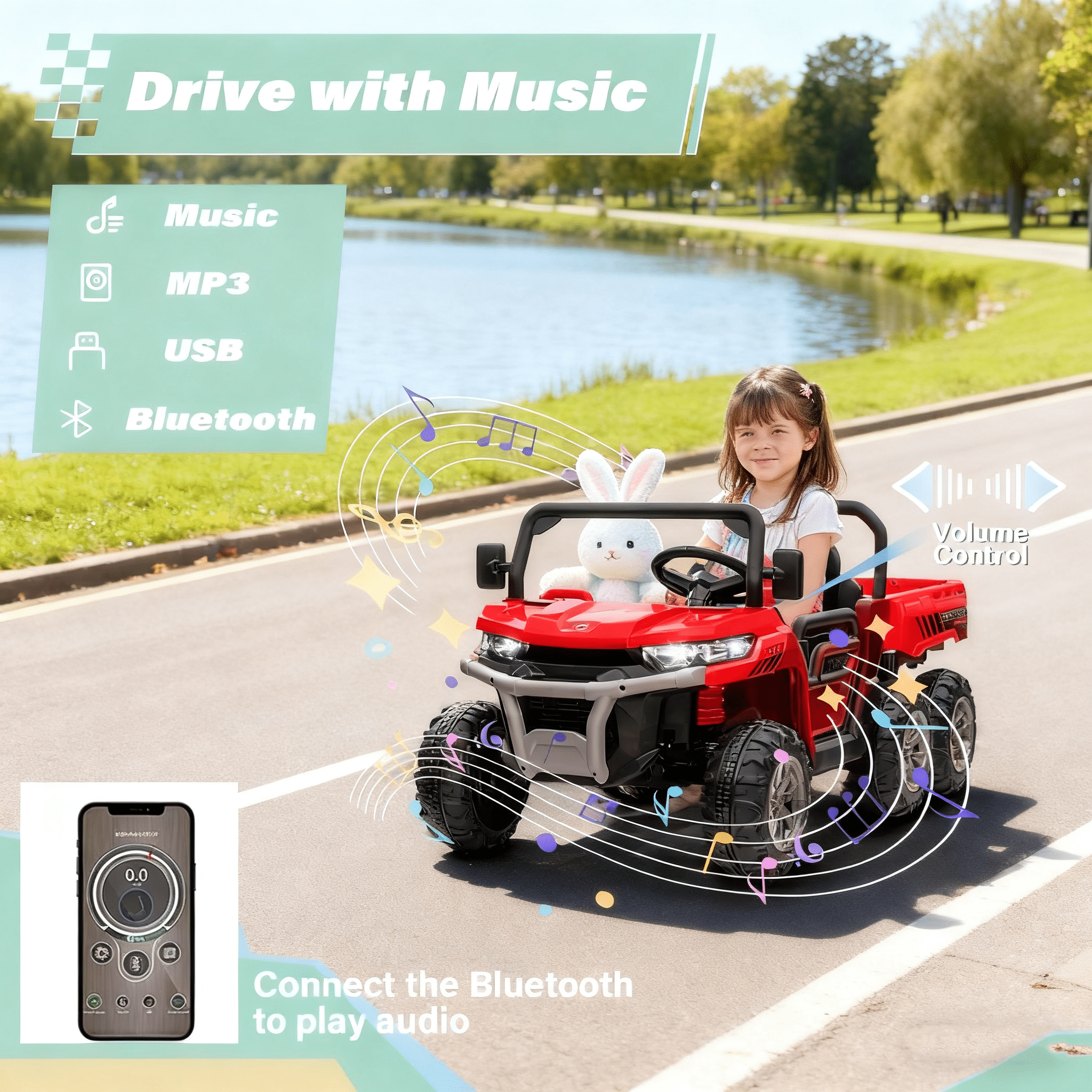 Jorfly 24V Ride on Cars Dump Truck w/Remote Control, Power Car Wheels Electric Battery Powered Car w/ Dump Bed, Ride on Toys for Kids, Built-in music, Cool LED Light, Bluetooth, USB,Red
