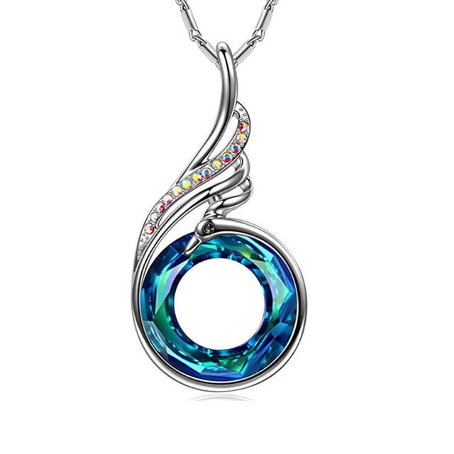 Fiudx Collar de Pavo Real de Cristal Colorido, Diseño Degradado de Moda, Caja de Regalo Incluida, Elegante Joya, Accesorios para Mujer, Sin Plomo, Seguro de Usar.