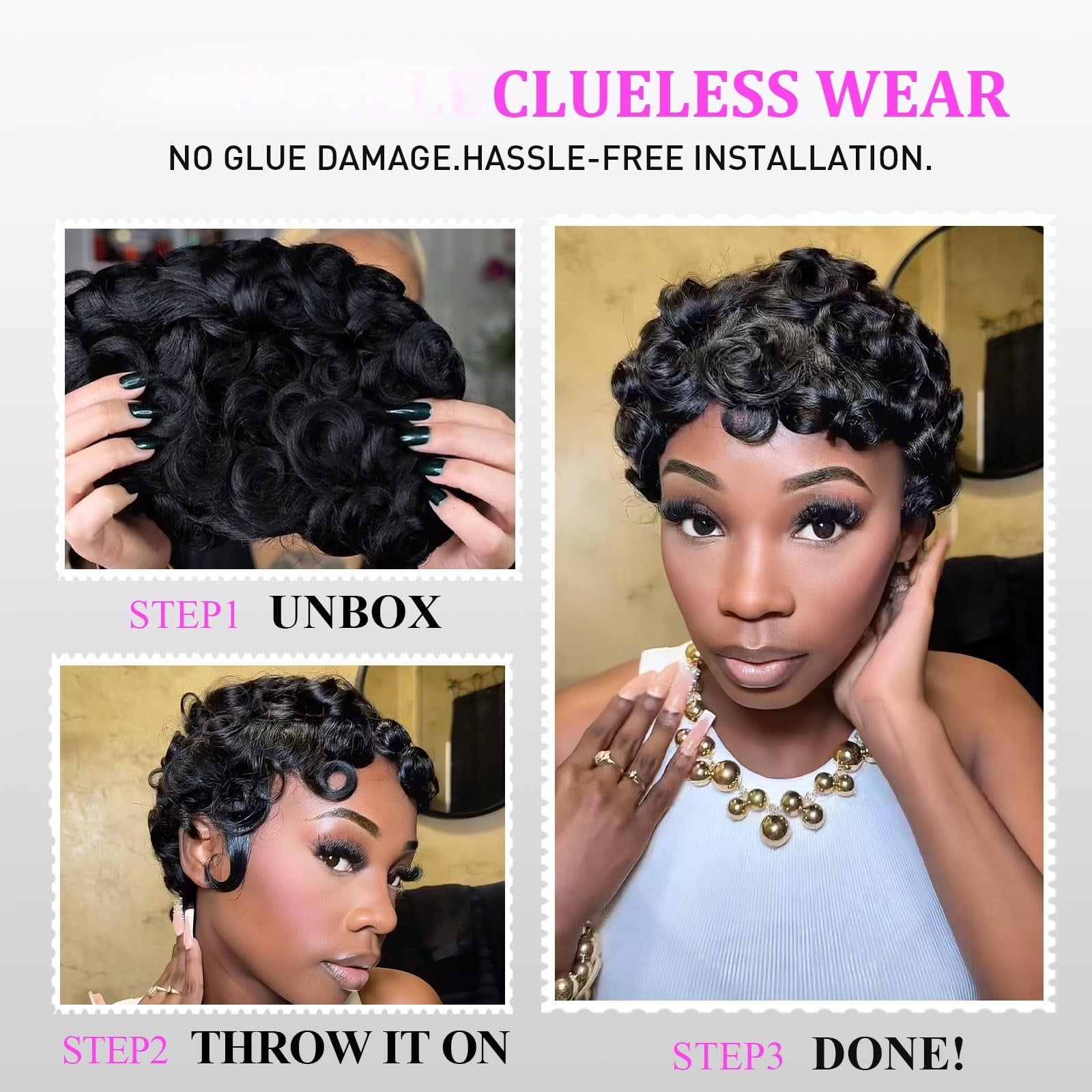 Natural Black Layered Pixie Wig Human Hair for Black Women Short Human Hair Lightweight Glueless Pixie Cut Wigs
