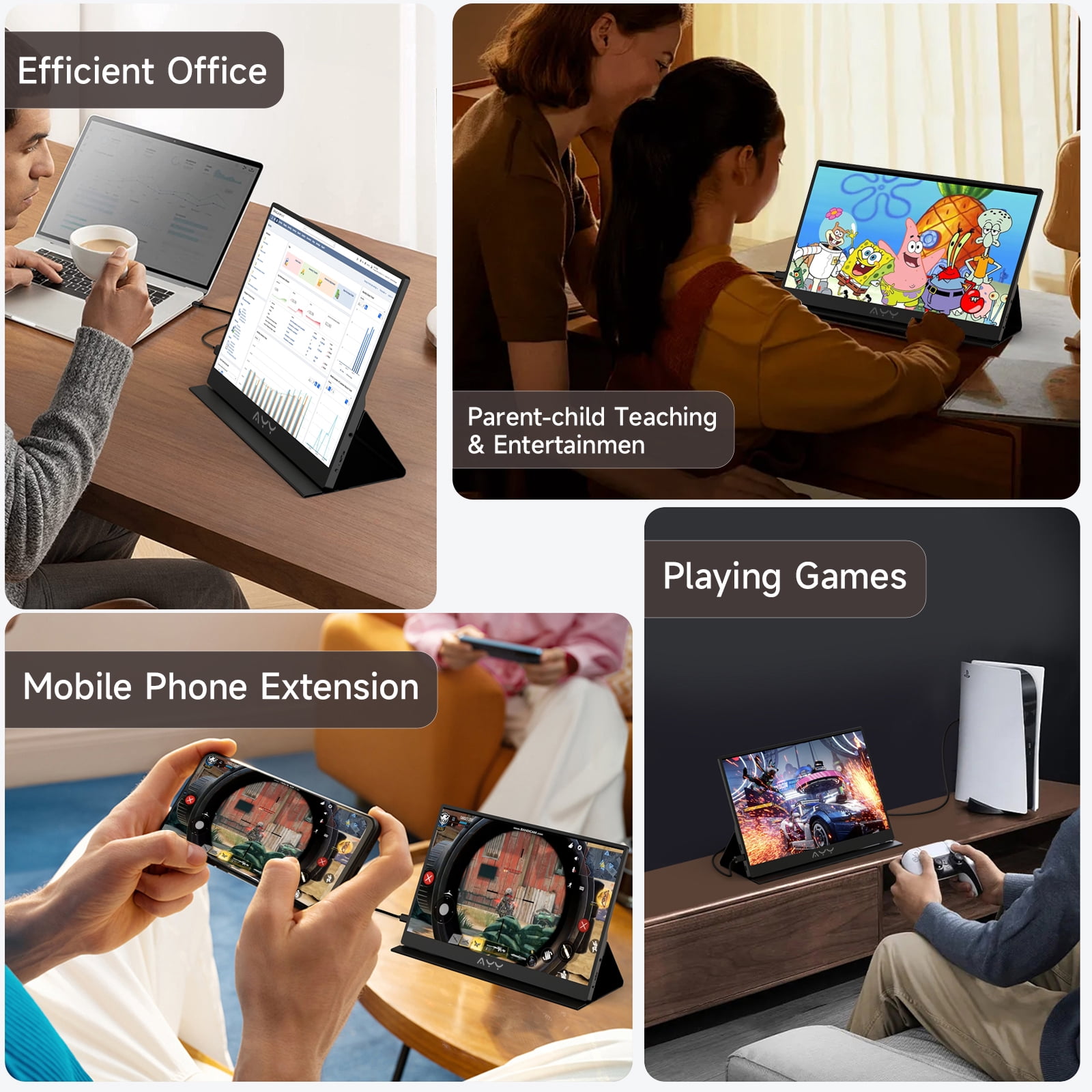 XGEZEVE Portable Monitor for Laptop 15.6 Inch,FHD 1080P USB C Travel Monitor ExtenderIPS HDMI for Computer, Second Display Screen Extender with Kickstand for PC Phone Switch PS4/5