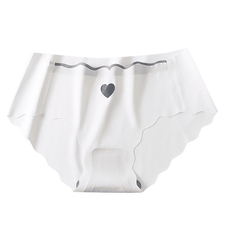 Fulorrnie Women s Mid Rise Seamless Panties Heart Print Cotton Gusset Breathable Underwear for Summer  No Visible Panty Line  White  L