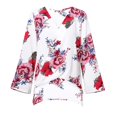 thumbnail image 4 of Las mujeres casuales con cuello en V rematan las camisas de la suelta del la cinturo del lazo de la manga Hugo Camisa floral con cuello en V para mujer, 4 of 10