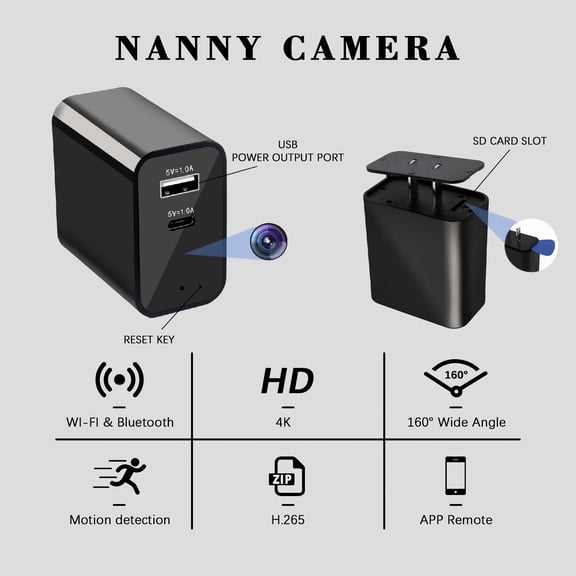 CAMDUCK Wireless Charger Camera with WiFi Remote App Viewing Wide Angle Lens Motion Detection Home Security Monitoring