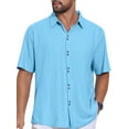thumbnail image 4 of INSPIRE CHIC Men's Texture Short Sleeve Button Down Solid Casual Knitted Shirt XL Light Blue, 4 of 5