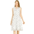 thumbnail image 1 of Vestido de Verano sin mangas Allegra K estampado Abstracto Bajo la rodilla cuello V con corbata para Mujeres Blanco XS, 1 of 6