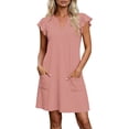 thumbnail image 2 of Aimik Womens V Neck Ruffle Sleeve Shift Dress Loose Fit Flowy Mini Casual Dresses with Pockets for Summer Beach Travel, 2 of 6