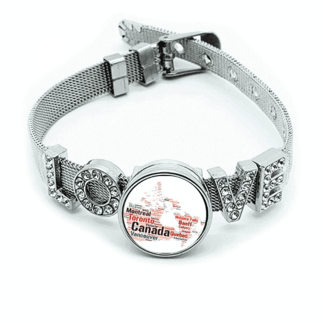 Cananda mapa con nombres de ciudades hitos Pulsera pulsera pulsera de cristal amor pulsera ajustable