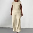 thumbnail image 7 of Womens 2 Piece Outfits Dressy Casual Cap Sleeve Keyhole-Back Crewneck Top and Wide Leg Long Pants Sets (L, Beige), 7 of 7