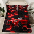 thumbnail image 2 of Erosebridal Fast Car Bed Sheets King,Black Red Bedding King Size,Car Theme Sheet Set King,Microfiber Geometric Room Decorative,4 Pieces, 2 of 7