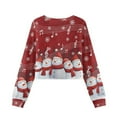 thumbnail image 5 of COEQINE Back to School Crop Top for Girls, Cute Fall Winter Long Sleeve Sweatshirt, Comfy Casual Crewneck Pullover for School Age 7-8, Snowman Musical Note Red, 5 of 7