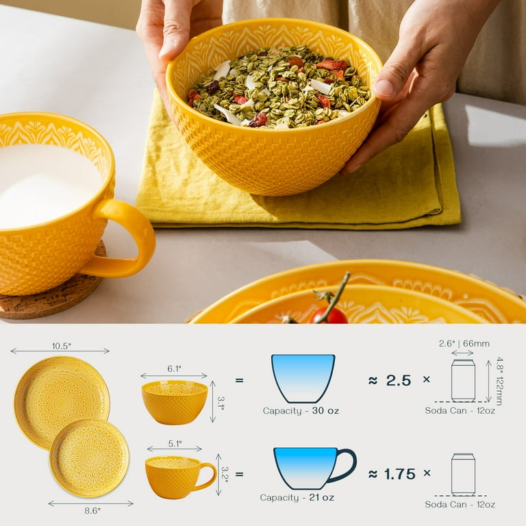 Dowan Mandala Mosaic 4-Piece Ceramic Dinnerware Set, Yellow