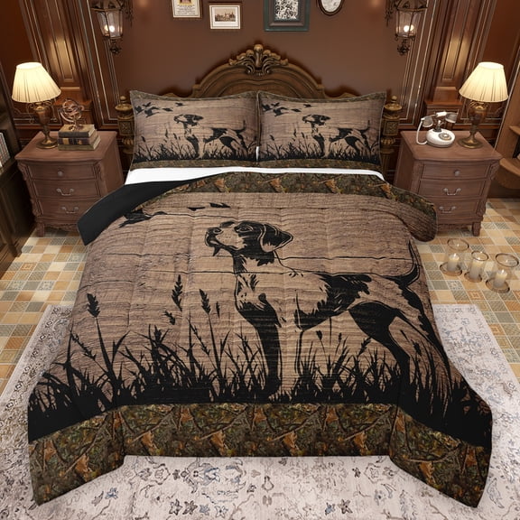 Feelyou Farmhouse Dog Animal Bedding Comforter Set, Vintage Lodge Cabin Twin Comforter Sets, Rustic Hunting Theme Reversible Bedding Set, Lightweight Room Decor, 2pcs
