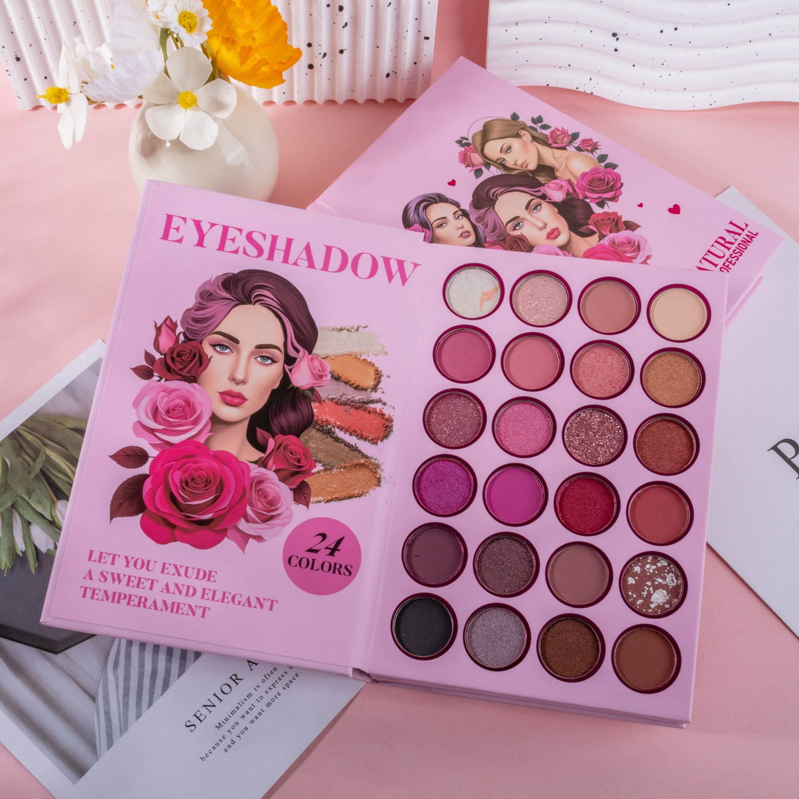 Eyeshadow Palette 24 Color Book Style Makeup Palette with 5 Layers, Multi-functional Eyeshadow Blush Highlighter Kit for Professional Makeup