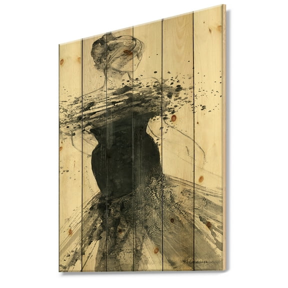 Designart 'Glam Dancing I' Fashion Figures Print on Natural Pine Wood