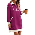 thumbnail image 2 of Women Casual Long Sleeve Sweatshirt Dress Quaeter Zipper Lapel Loose Mini Dresses, 2 of 7