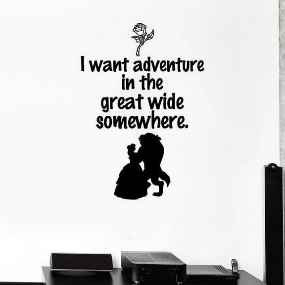 I Want Adventure In The Great Wide Somewhere Beauty And Beast Portrait Silhouette Belle Disney Princess Disney Movie Vinyl Wall Art Sticker Decal Wall Decoration Home Kid Room Design Size (40x40 inch)