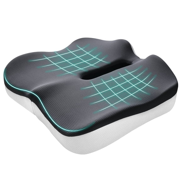 Memory Foam Seat Cushion - Ergonomic Office Chair Cushion with Anti-Slip Base for Sciatica, Tailbone & Hip Pain Relief, Breathable and Ideal for Office, Car, Gaming Chairs and Wheelchairs