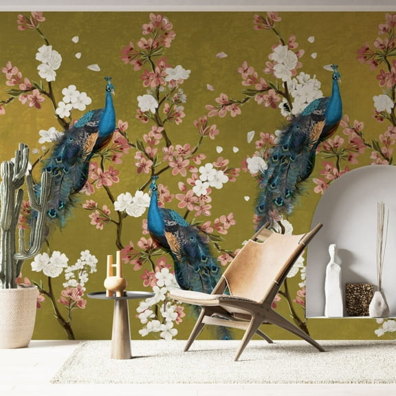 Muravie Cherry Flowers and Peacocks 3D Wallpaper