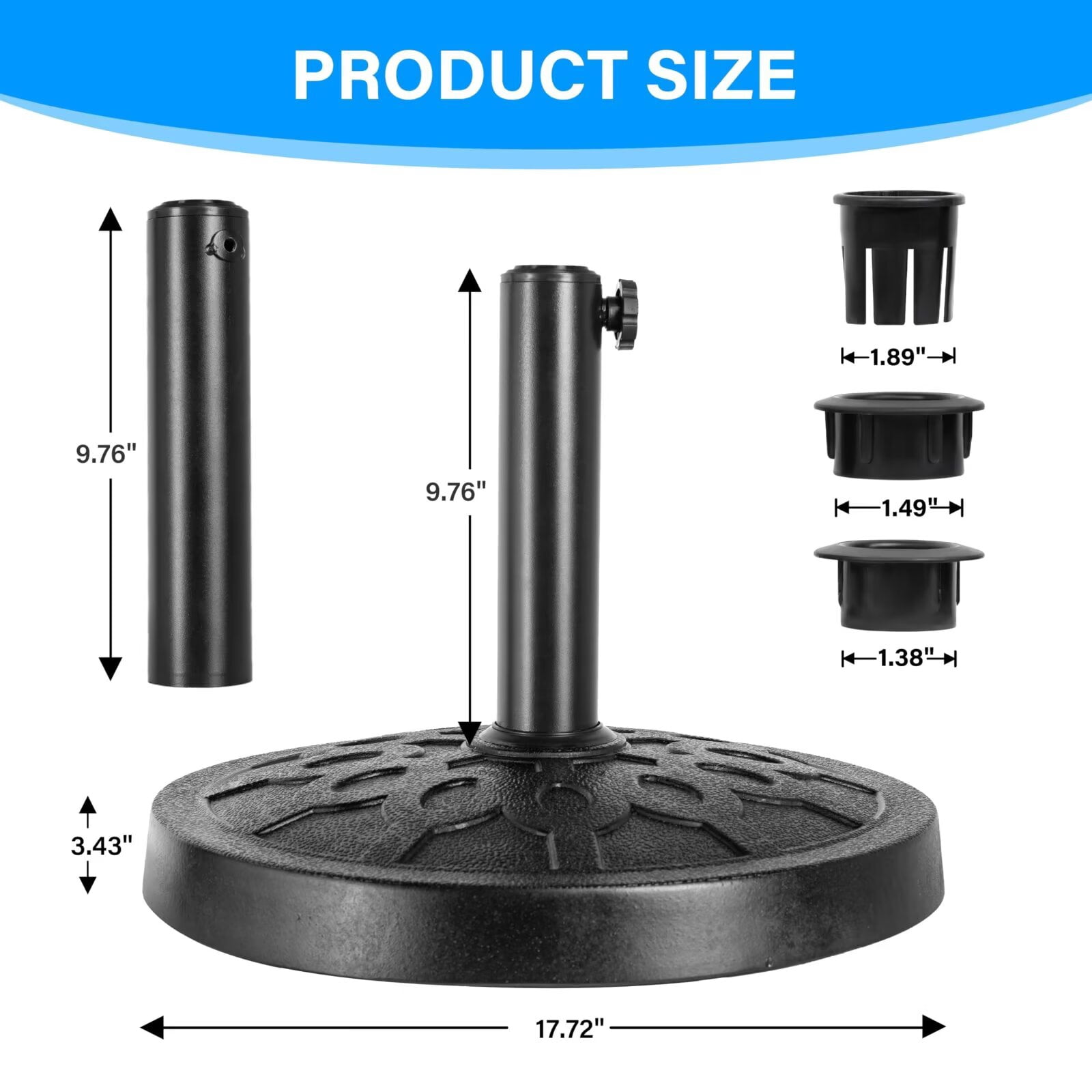 Simple Deluxe 17.72Inch 28.7 LBS Patio Umbrella Base Heavy Duty Market Umbrellas Round Stand for Outdoor, Poolside, Deck, Lawn, Garden, Black, Round