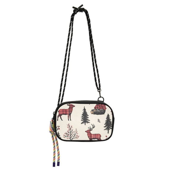 FORMRS Mini Crossbody Bag for Women Adjustable Rope Shoulder Casual Phone Purse, Beige Christmas Plaid