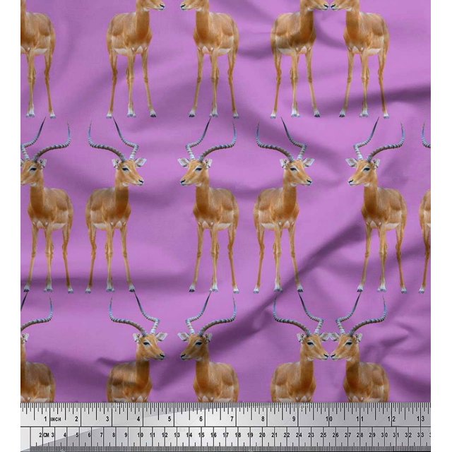Soimoi Crepe Silk Fabric Deer Animal Decor Fabric Printed Yard 42 Inch Wide