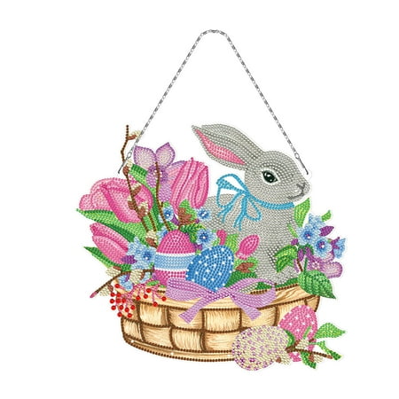 

GEjnmdty 5D Rabbit Basket Hanging Pendant With Light Strip DIY Acrylic Craft Gifts(YH313)