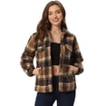 thumbnail image 1 of Chaqueta de Forro Polar de Tela de Cuadros para Mujer con Botones Chaqueta Informal de Vello marrón S, 1 of 5