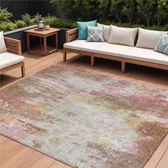 HomeRoots 615881 8 x 10 ft. Tan Mauve & Ivory Abstract Washable Indoor & Outdoor Rectangle Area Rug