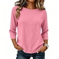 thumbnail image 3 of cocolona Womens Solid Color 3/4 Sleeve Tops Crew Neck Basic Loose Shirt Dressy Casual Outfits Blouses, 3 of 6