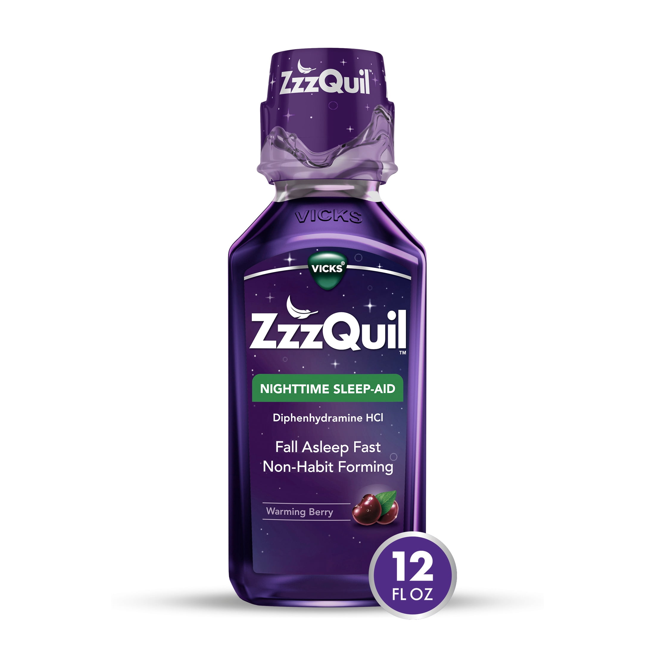 (2 pack) ZzzQuil Liquid Sleep Aid, Diphenhydramine 50mg HCl, Warming Berry Flavored, 12 fl oz