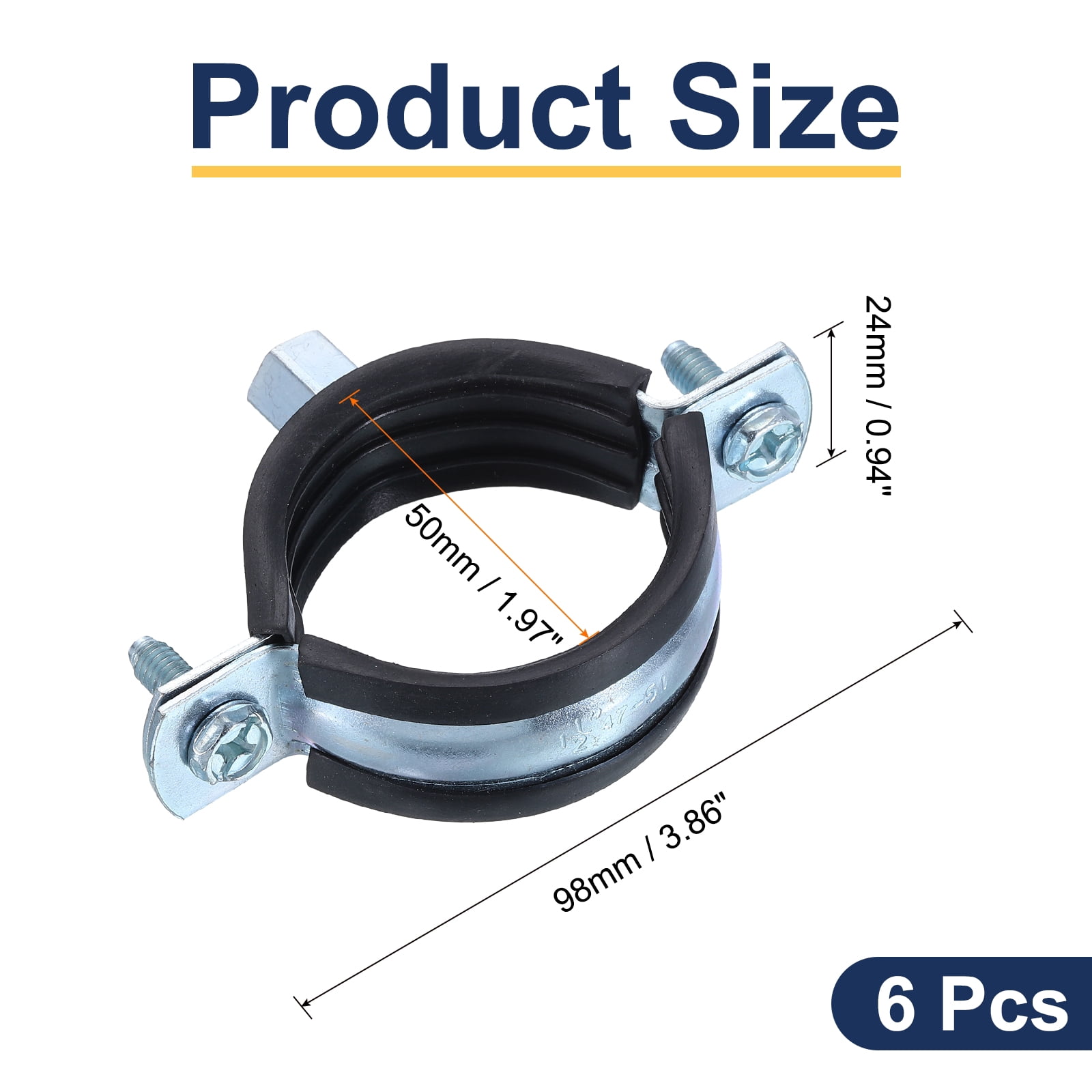 6 Pack Split Ring Pipe Hanger, 50mm/2inch Adjustable Pipe Bracket Clamp