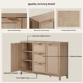 thumbnail image 5 of SICOTAS 52" W Large Rattan Sideboard Buffet Cabinet with 3 Drawers and 2 Doors, Boho Long Credenza Cabinet for Dining Room, Coffee Bar Table with Storage for Living Room, Entryway, Light Oak, 5 of 8