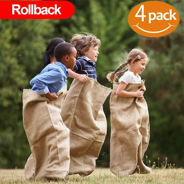 Premium Burlap Potato Sack Race Bags 24" x 40" (Pack of 4) of Sturdy