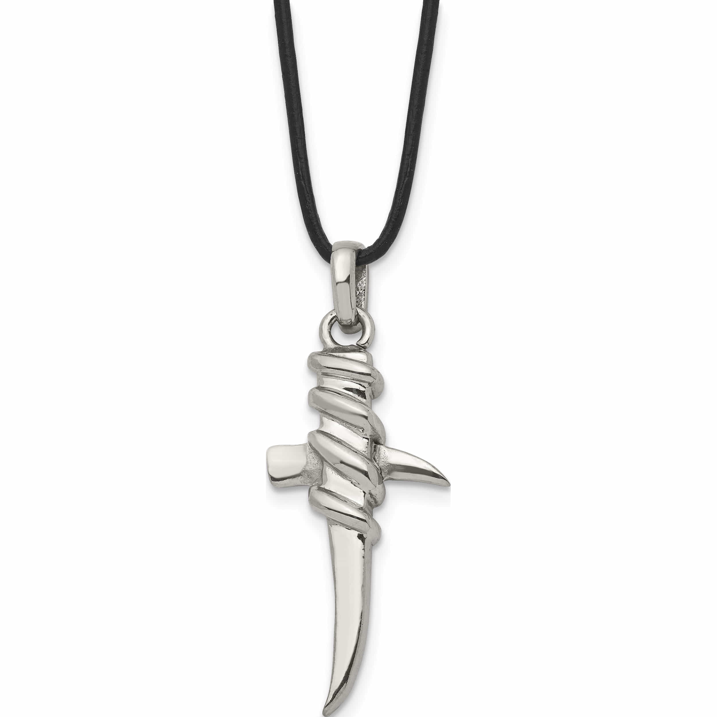 Stainless Steel Polished Pointed Cross 20In Leather Cord Necklace Made In China -Jewelry By Sweet Pea