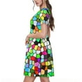 thumbnail image 2 of Picia Colorful Tie Dye Stained Glass Pattern Women's Short Sleeve Summer Dress Pleated Loose Swing Knee Length Short Sleeve Swing Dresses, 2 of 6