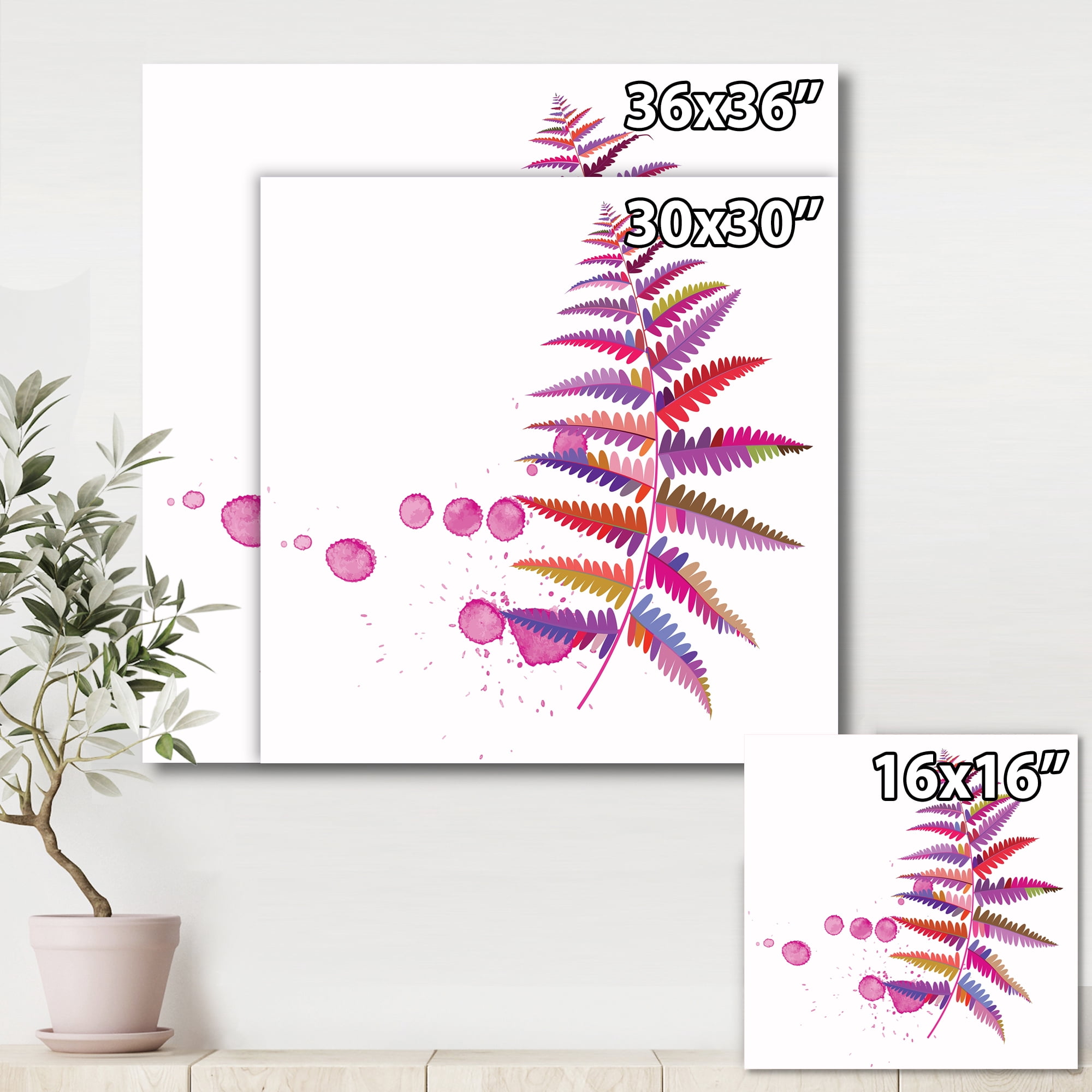 Designart ' Purple Fern With Purple Splash ' Farmhouse Canvas Wall Art Print