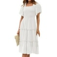 thumbnail image 3 of Women'S Summer Casual Flutter Sleeve Square Neck Smocked Midi Dress White XL, 3 of 9