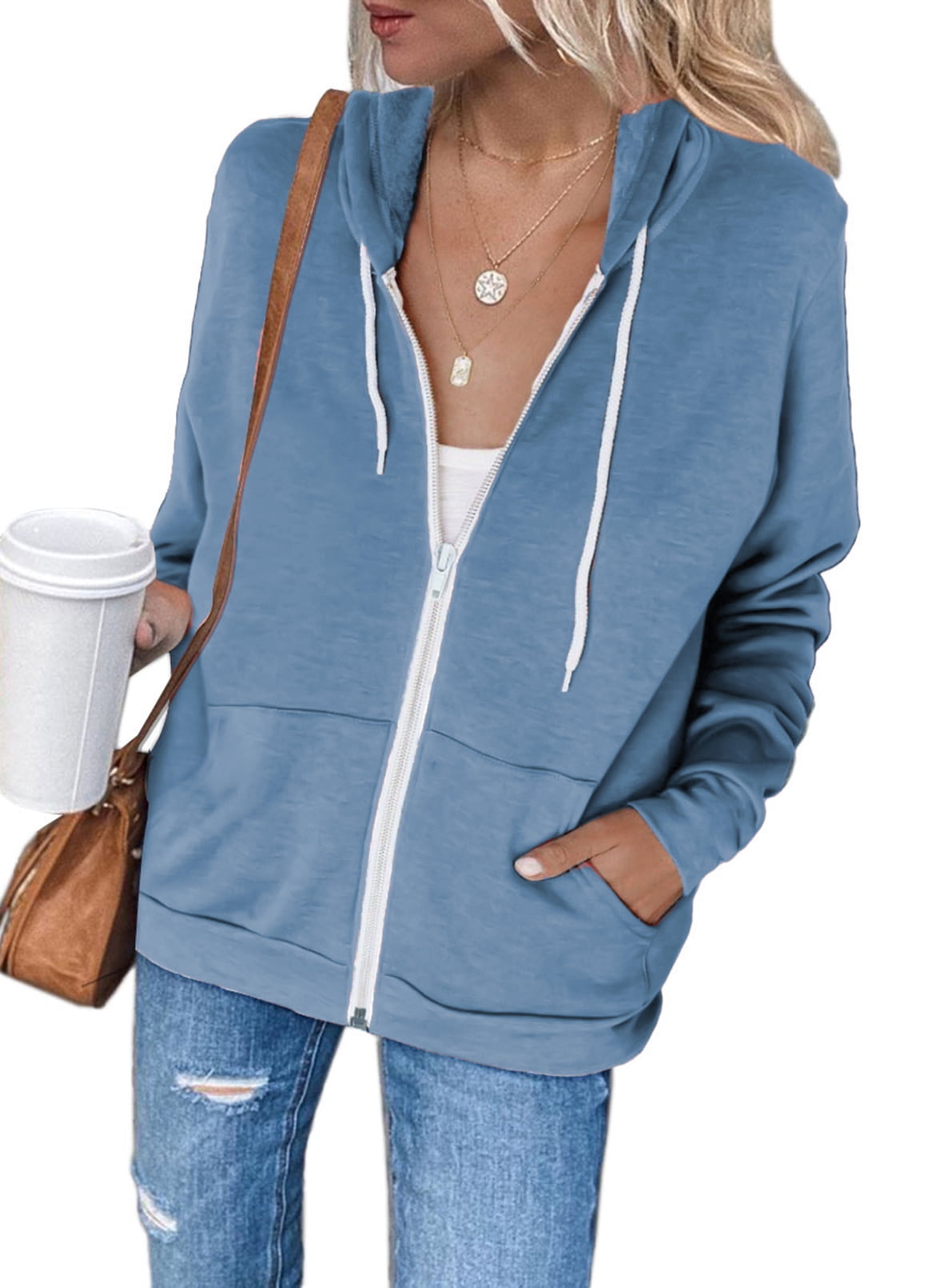 Dokotoo Womens Khaki Jacket Zip Up Hoodie Sweatshirt Casual Drawstring  Sport Coat Size Small US 4-6 - Walmart.com