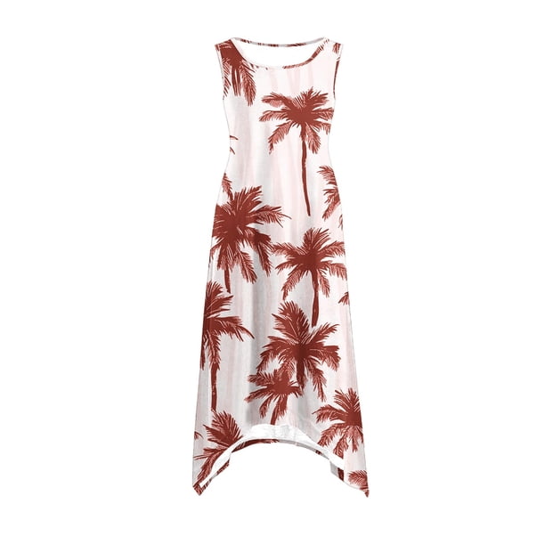 Sentmoon Birthday Dress Comfy Boho Sleeveless Pleated Dress Spaghetti Strap  Palm Leaves Print Round Neck Party Dresses for Women Side Pockets Summer  for Weekend Brunch Red XXL - Walmart.ca