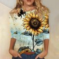 thumbnail image 2 of BangWanChi Womens Summer Tops 3/4 Sleeve Women's Loose Casual Gradient Printed Round Neck 3/4 Sleeves T-Shirt Top, 2 of 5