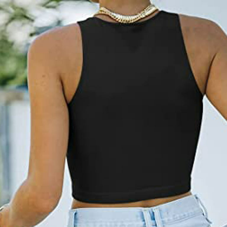 Olyvenn Summer Sleeveless Crewneck Tees for Women Sexy Slim Cami Shirts  Cozy Clothes Women's Fashion Crop Tank Tops Tee Shirts Solid Camis Teen  Girls Black 6 