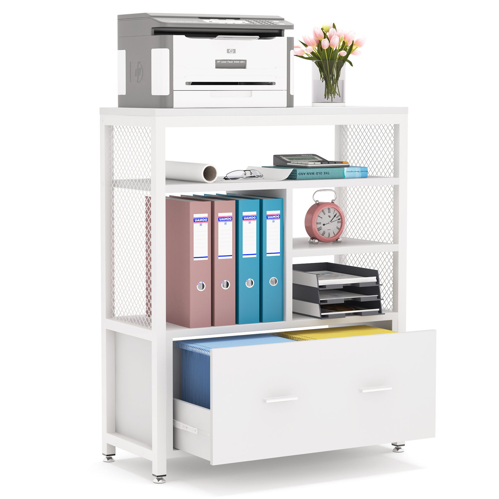 Tribesigns Modern Lateral File Printer Stand with Shelves and