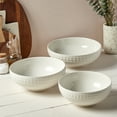 thumbnail image 5 of Tabletops Gallery Bloom 3 Piece Serving Bowl Set Embossed Bone White Porcelain Round Dinnerware Collection- Chip Resistant Scratch Resistant, 5 of 7