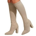 thumbnail image 4 of Chenyee Knee High Boots for Women Heel Pointed Toe Breathable Stretch Knit Sock Booties, 4 of 8
